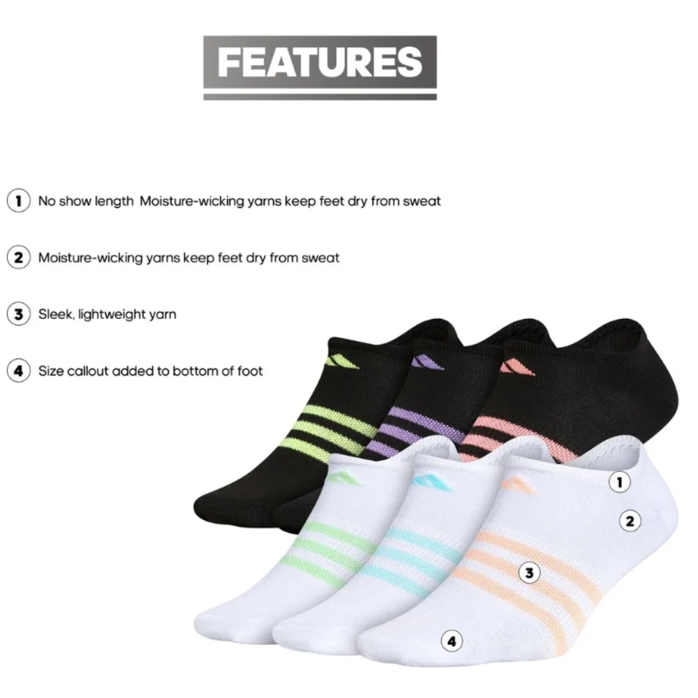 12 Pairs adidas Girls' Superlite No Show Socks